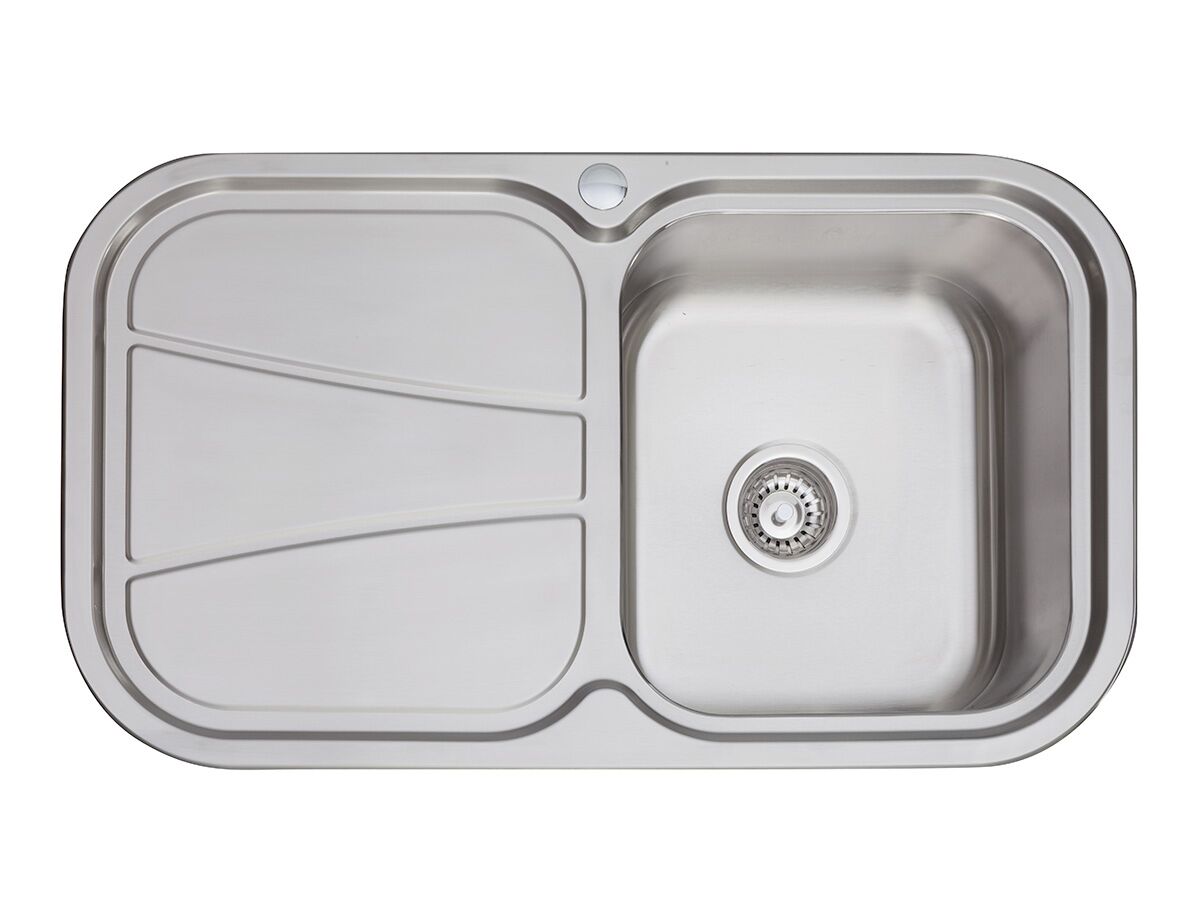 AFA Flow Single Bowl Undermount/Inset Sink Right Hand Bowl 1 Taphole with Quick-Fit Clips 838 x 490mm Stainless Steel