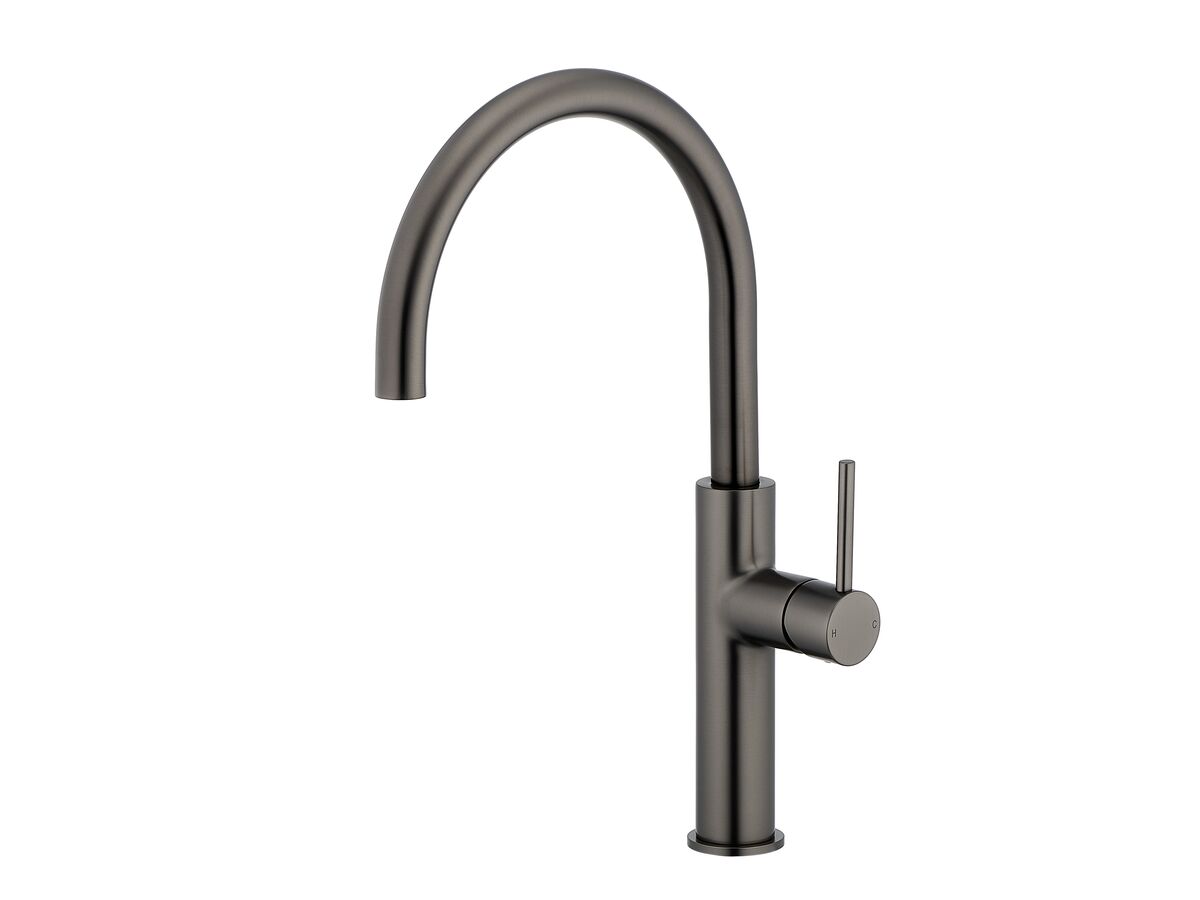 Mizu Drift Gooseneck Sink Mixer Curve Brushed Gunmetal (5 Star)