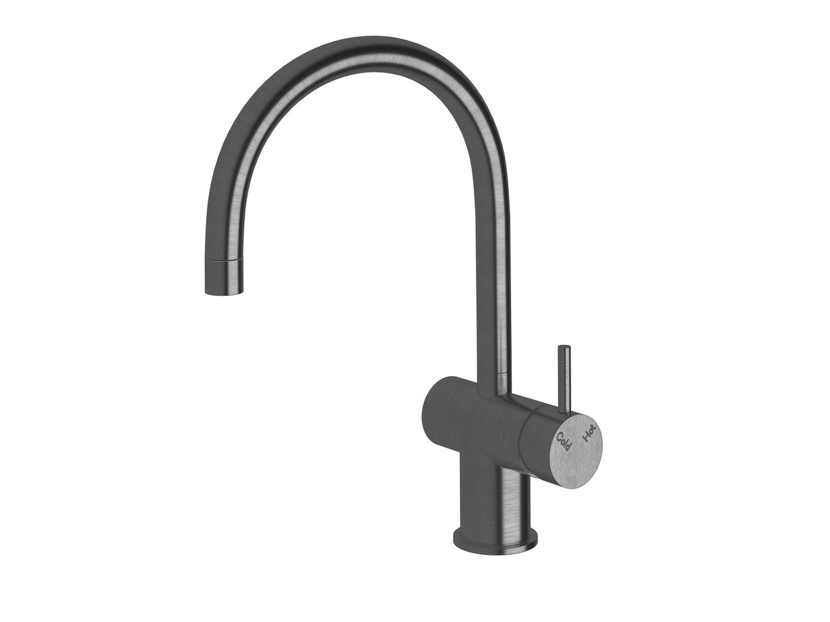 Sussex Scala Mini Sink Mixer Tap Large Curved Spout Right Hand LUX PVD Brushed Smoked Gunmetal (5 Star)