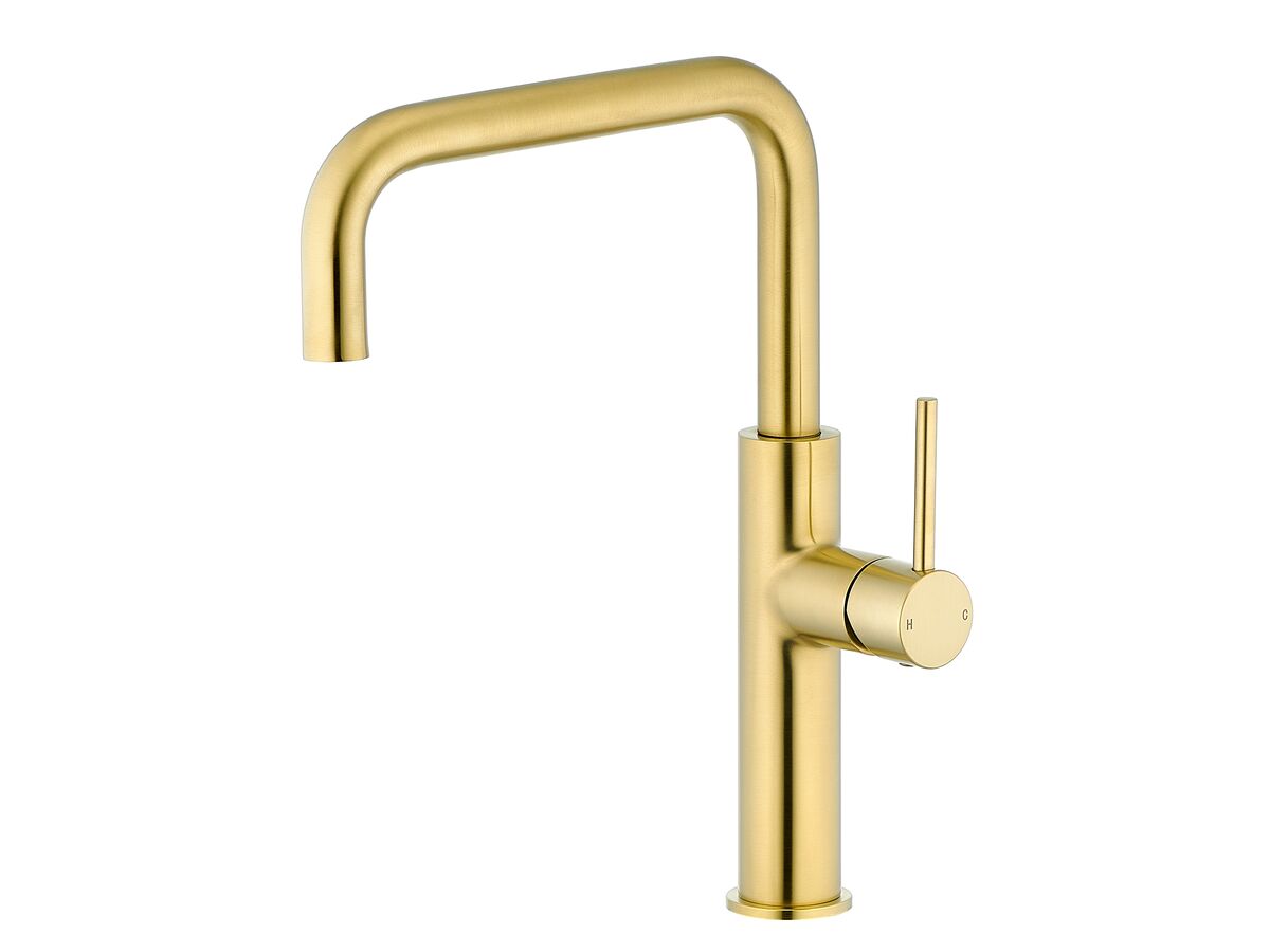 Mizu Drift Gooseneck Sink Mixer Tap Square Brushed Brass (5 Star)