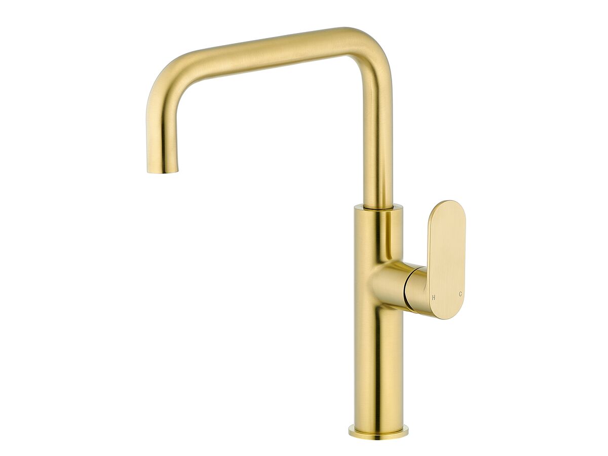 Mizu Soothe MK2 Gooseneck Sink Mixer Tap Square Brushed Brass (5 Star)