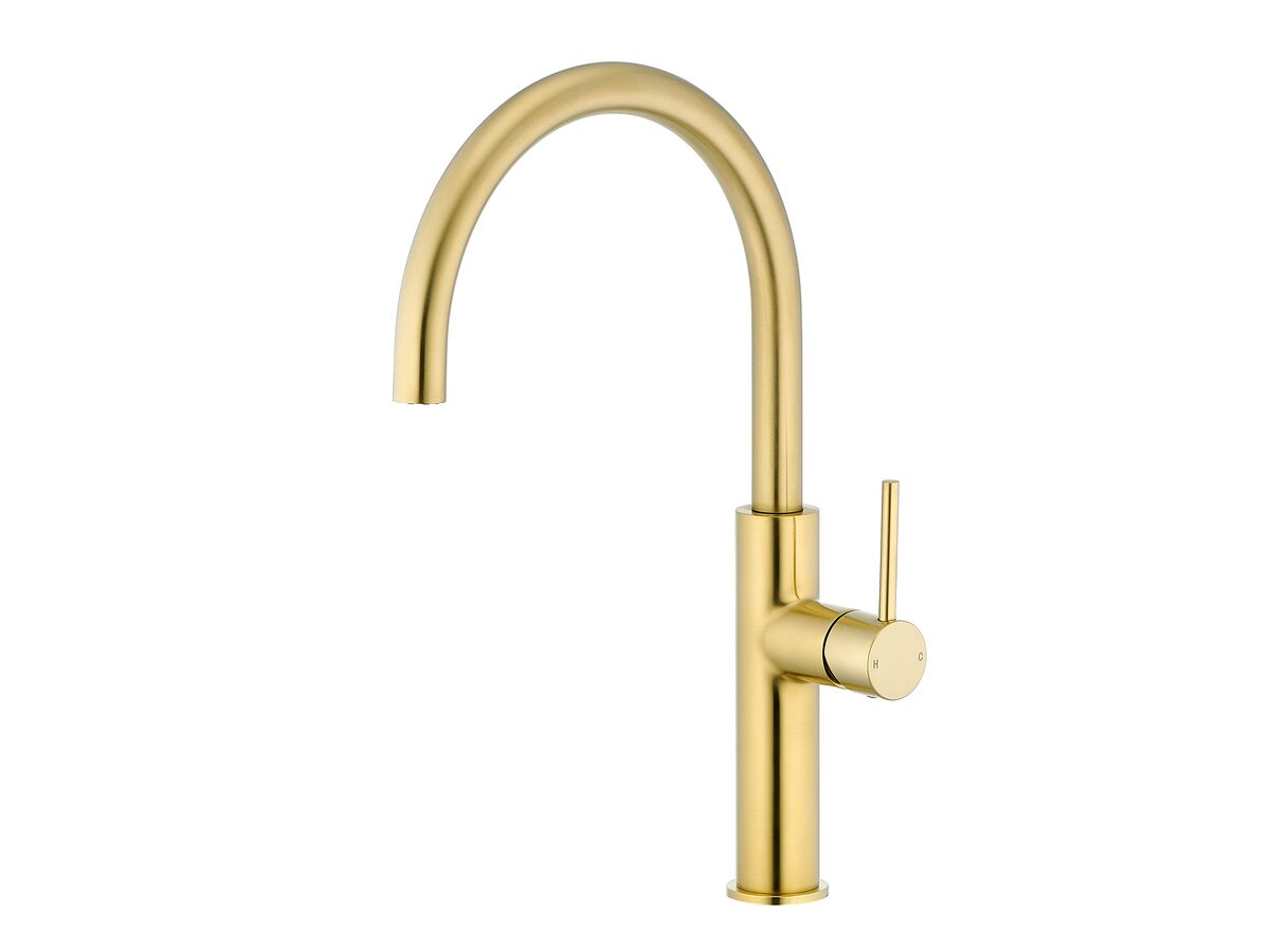 Mizu Drift Gooseneck Sink Mixer Curve Brushed Brass (5 Star)