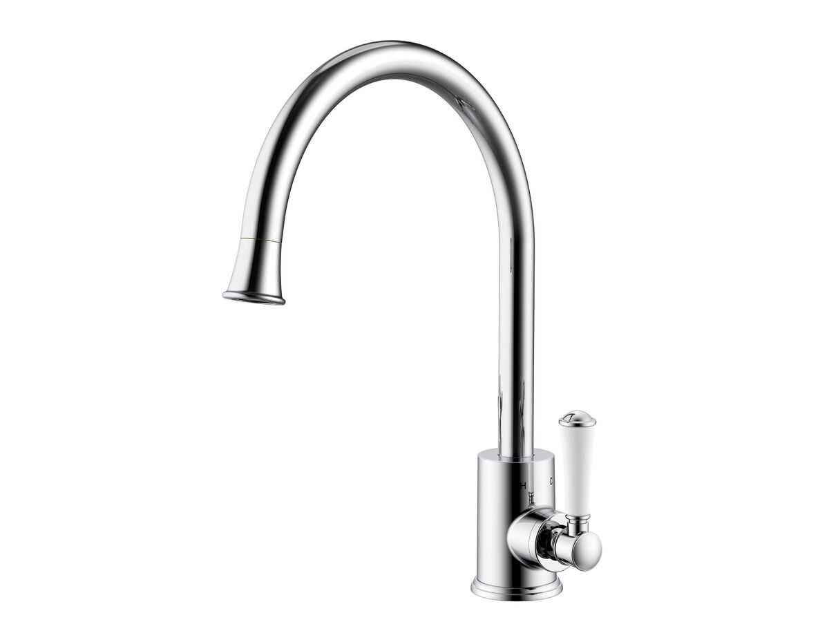 Posh Canterbury Gooseneck Sink Mixer Tap Small Porcelain Handle Chrome (4 Star)