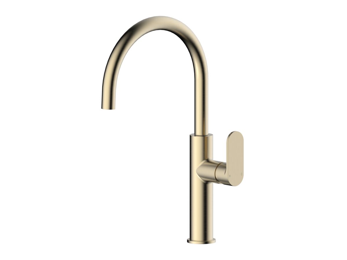 Mizu Soothe MK2 Gooseneck Sink Mixer Curved Brushed Brass (5 Star) Lead Free