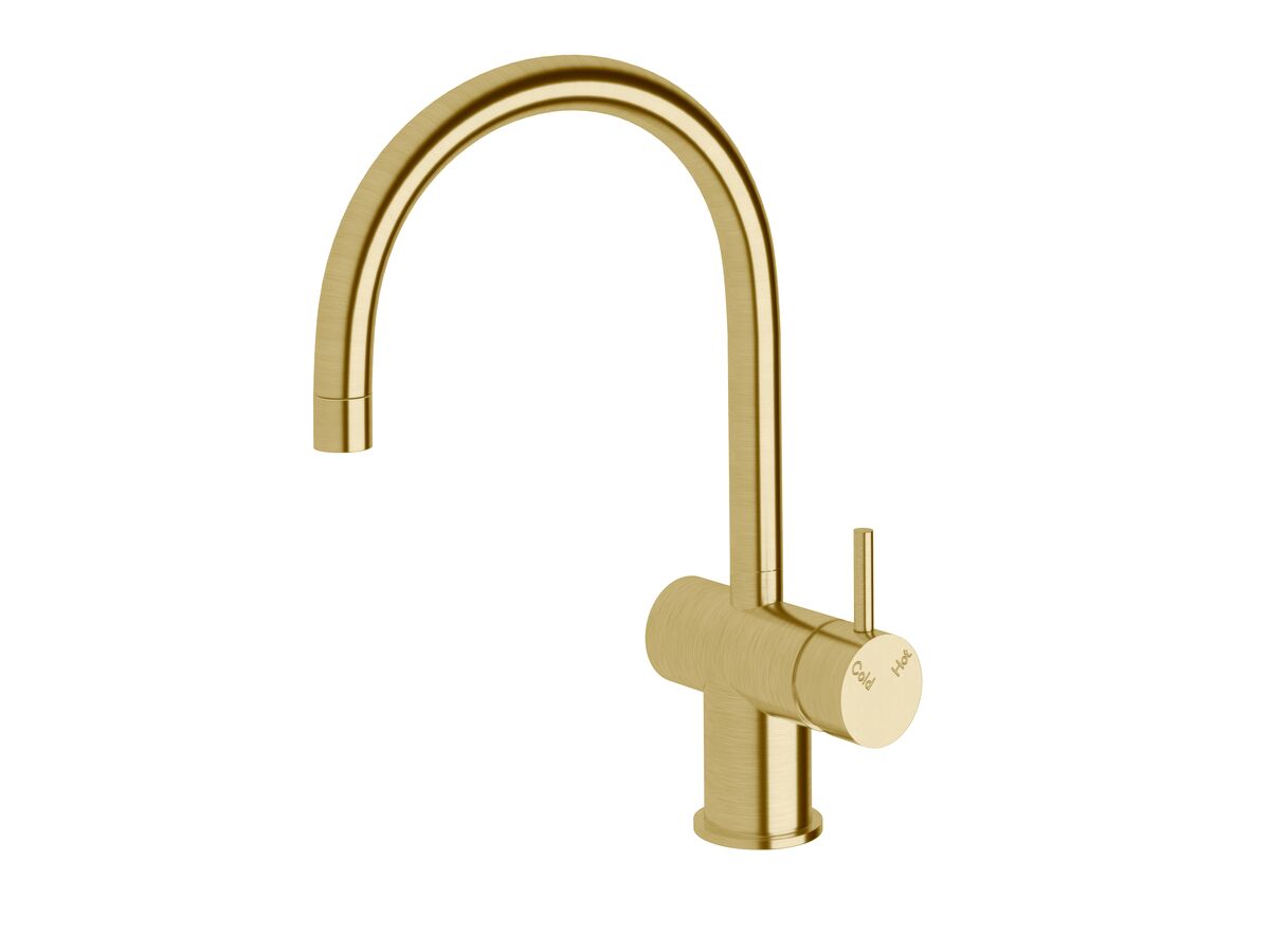 Sussex Scala Mini Sink Mixer Tap Large Curved Spout Right Hand LUX PVD Brushed Pure Gold (5 Star)