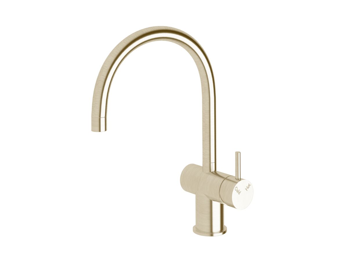 Sussex Scala Sink Mixer Tap Large Curved Spout Right Hand LUX PVD Brushed Platinum Gold (4 Star)