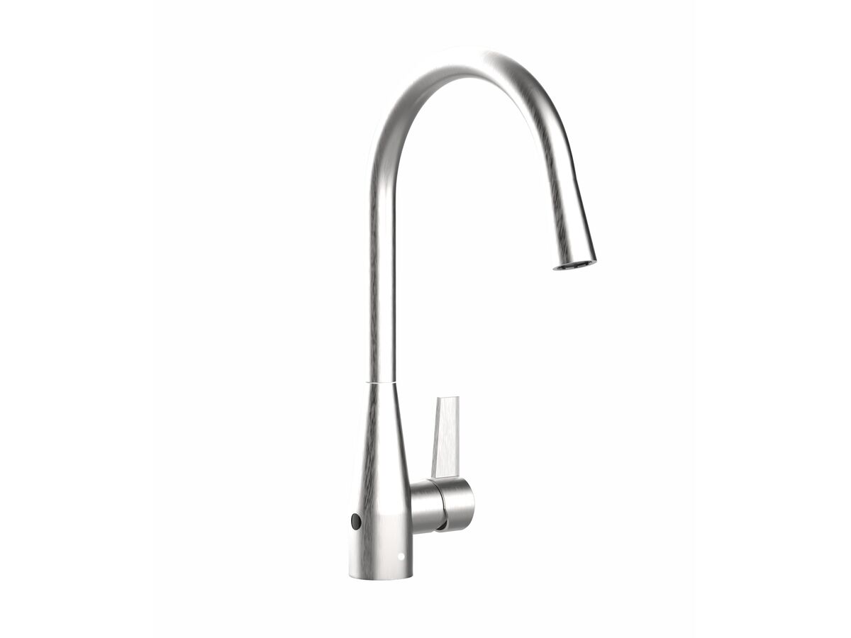 Memo Sia Sensor Gooseneck Sink Mixer Tap Dual Functions Right Hand Lever Brushed Chrome (4 Star)