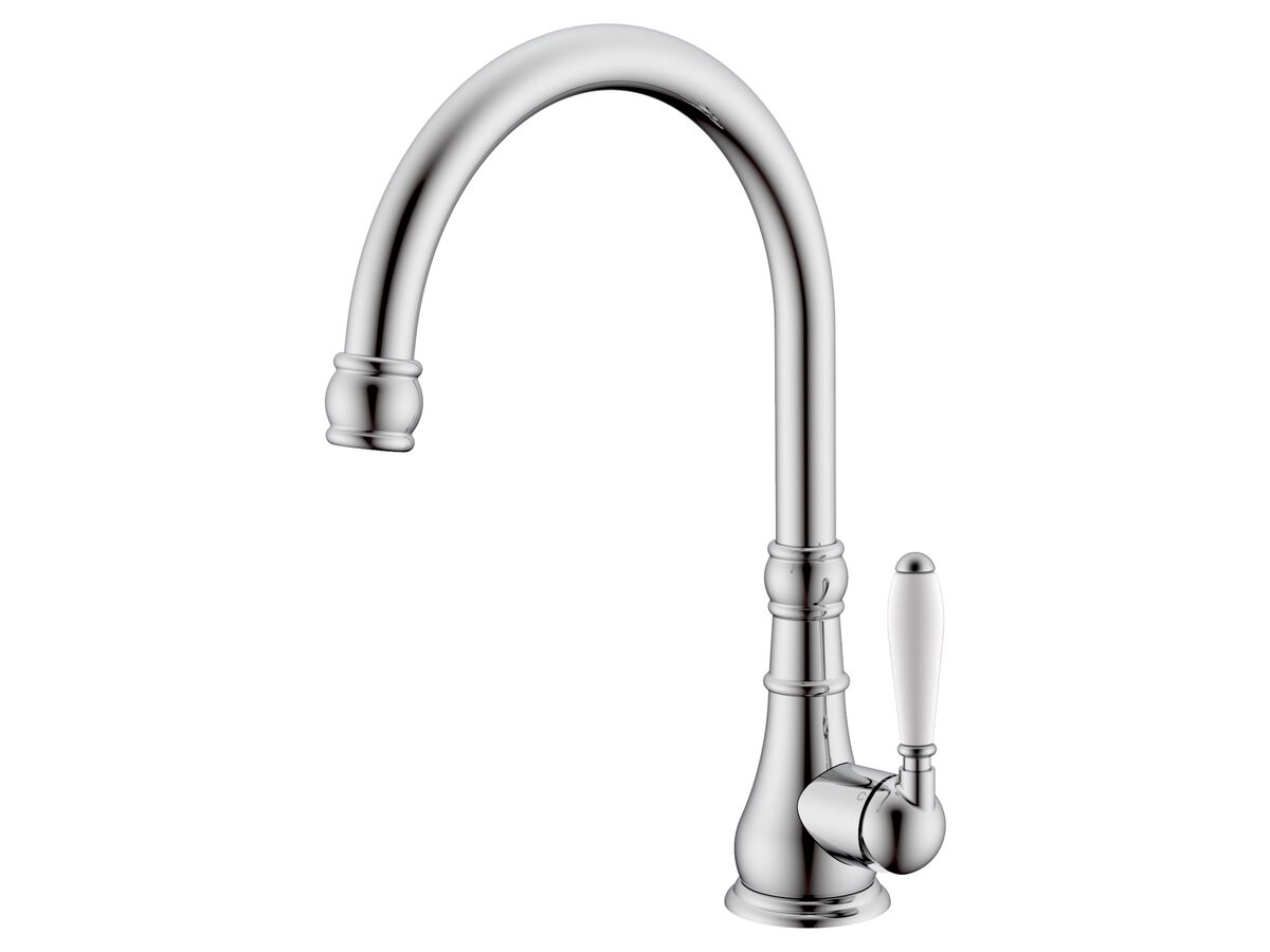 Milli Voir Gooseneck Sink Mixer Tap Large Porcelain Handle Chrome (4 Star)