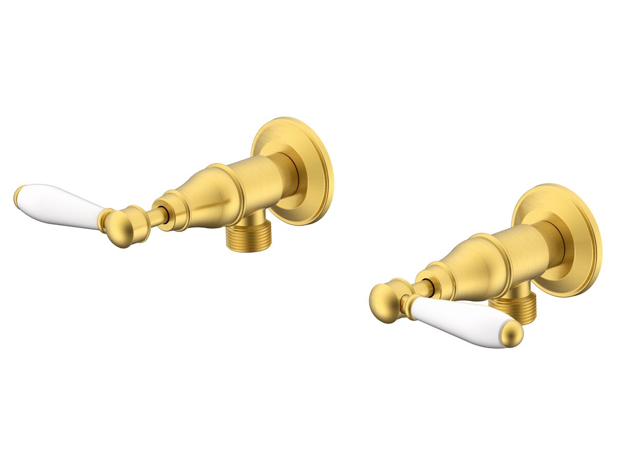 Milli Voir Washing Machine Stops Lever Porcelain Handles Brushed Gold