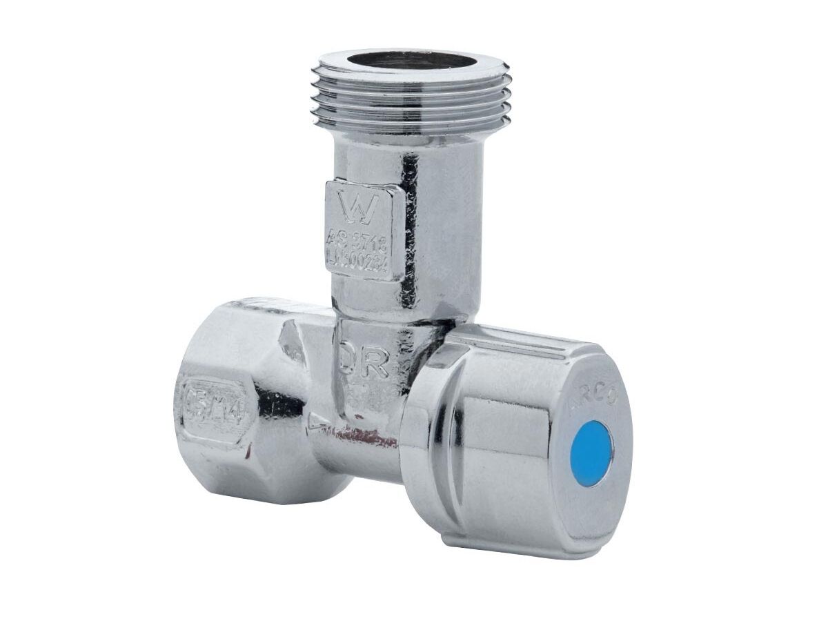Arco Right Angle Washing Machine Stop & Non Return Valve 20mm x 15mm Chrome Plated