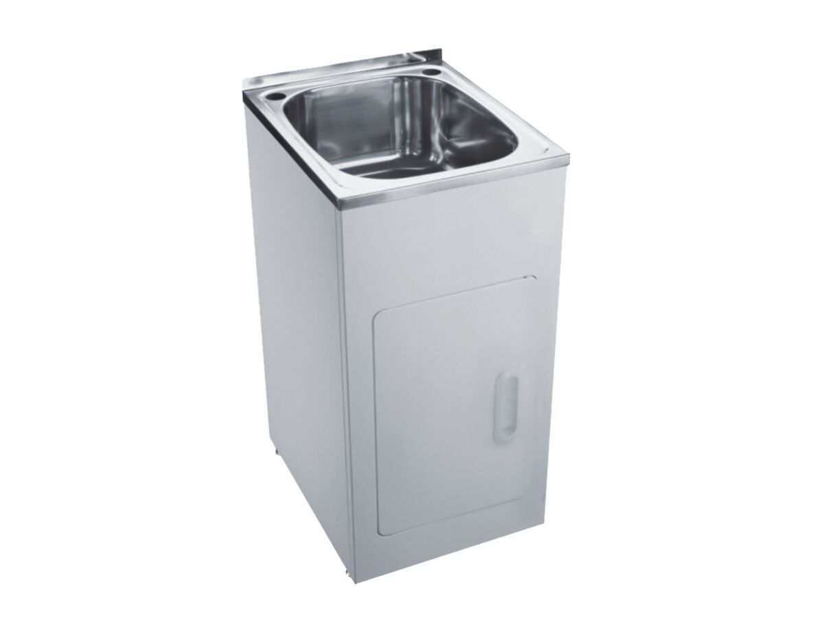 Base Mini Laundry Trough & Cabinet 1 Taphole 32 litres Stainless Steel/White