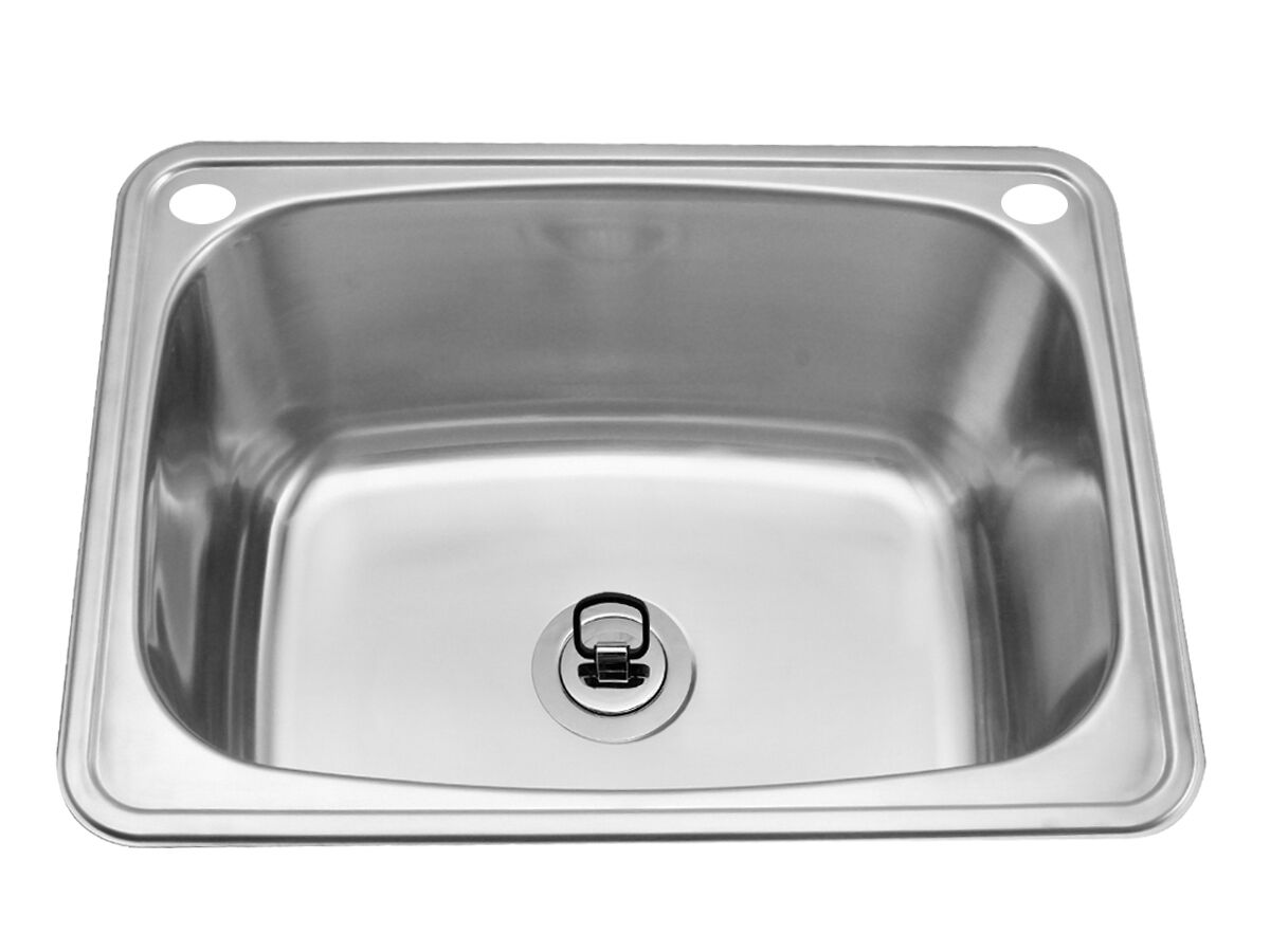 Posh Solus Flat Rim Trough 70 Litres with Bypass Hole + 2 Taphole Stainless Steel