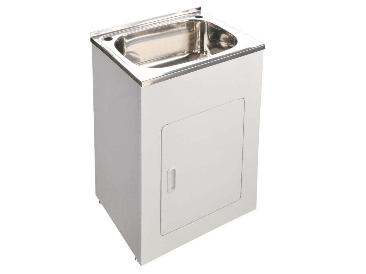 Base Laundry Trough & Cabinet 45 Litres 1 Taphole Stainless Steel/White