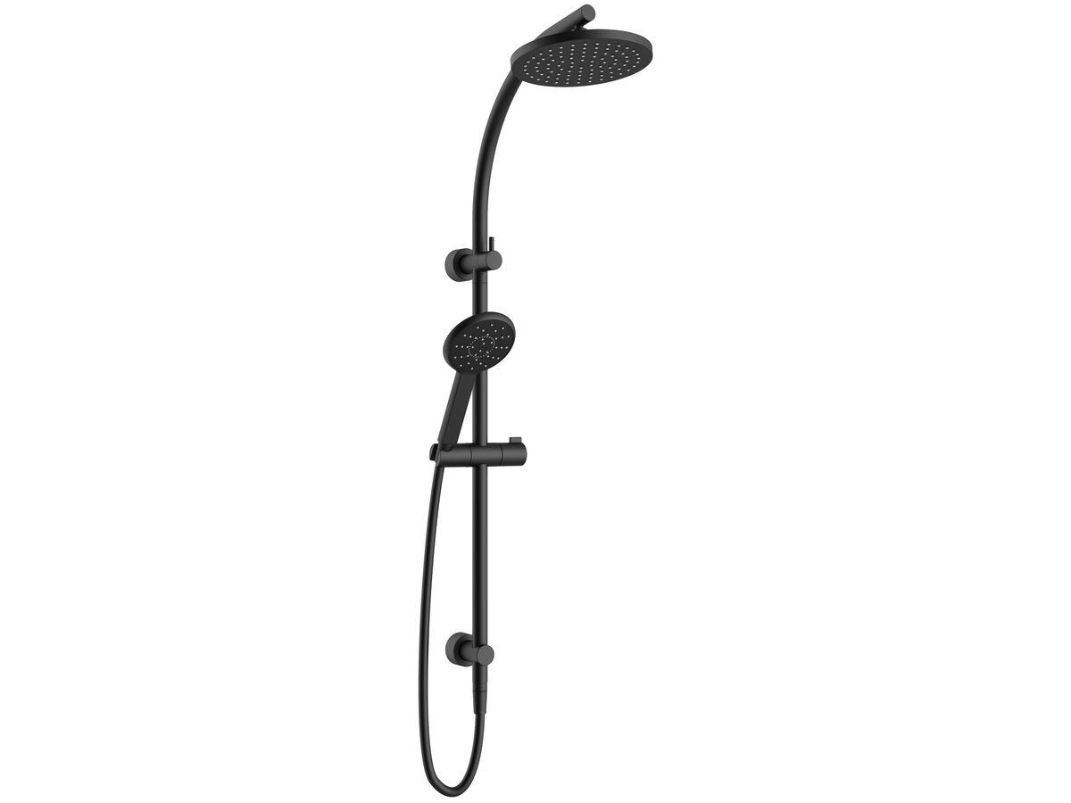 Nikles Pearl Curve Twin Shower with Top Rail Water Inlet 200 Round Overhead Matte Black (4 Star)