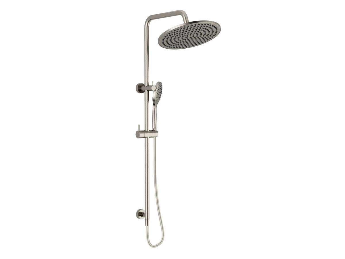 Mizu Drift Twin Rail Shower with 300 Brass Overhead with Top Rail Water Inlet Brushed Nickel (3 Star)