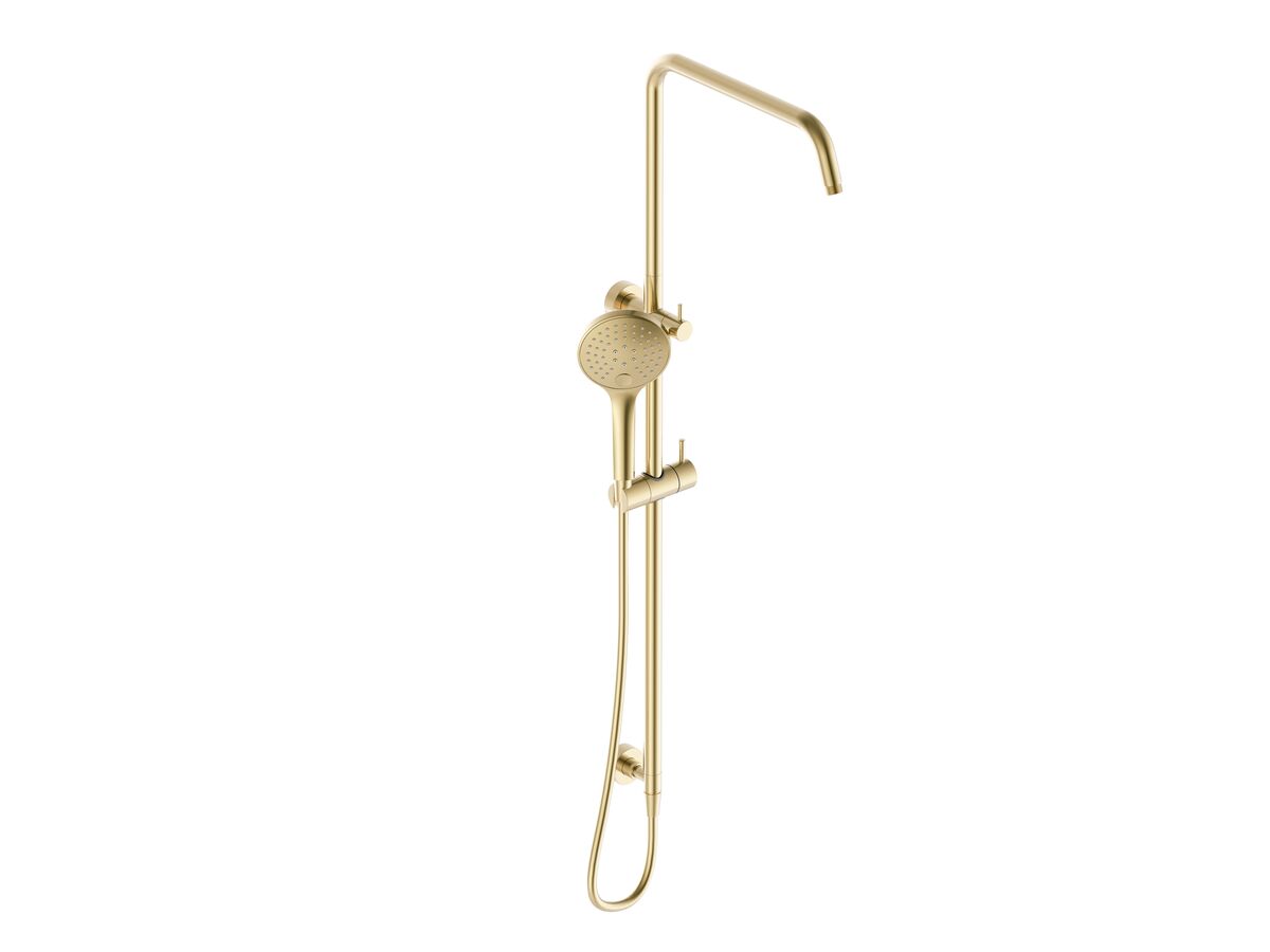 Mizu Drift Twin Rail Shower and 120mm Handshower Only with Top Rail Water Inlet Brushed Brass (3 Star)