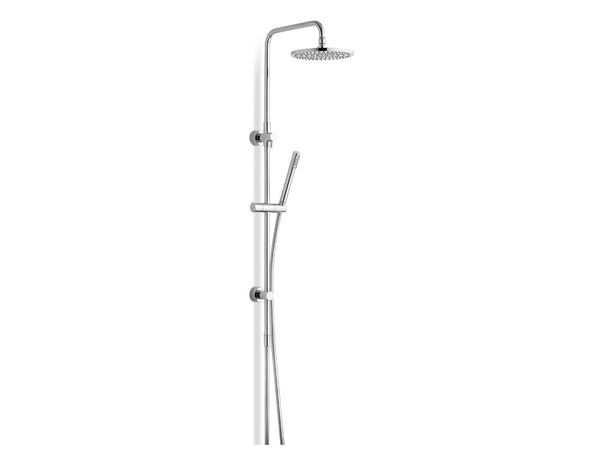 Nikles Square Twin Rail Shower with Stahl Handpiece, Techno 200 Brass Showerhead with Top Rail Water Inlet Chrome (3 Star)