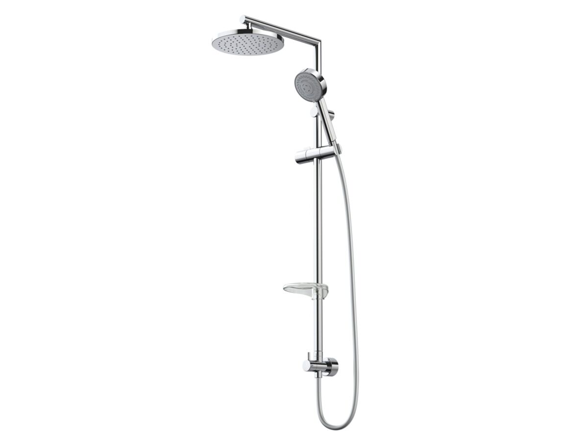 Caroma Essence Overhead Shower System & Hand Shower on Rail with Bottom Rail Water Inlet Chrome (3 Star)