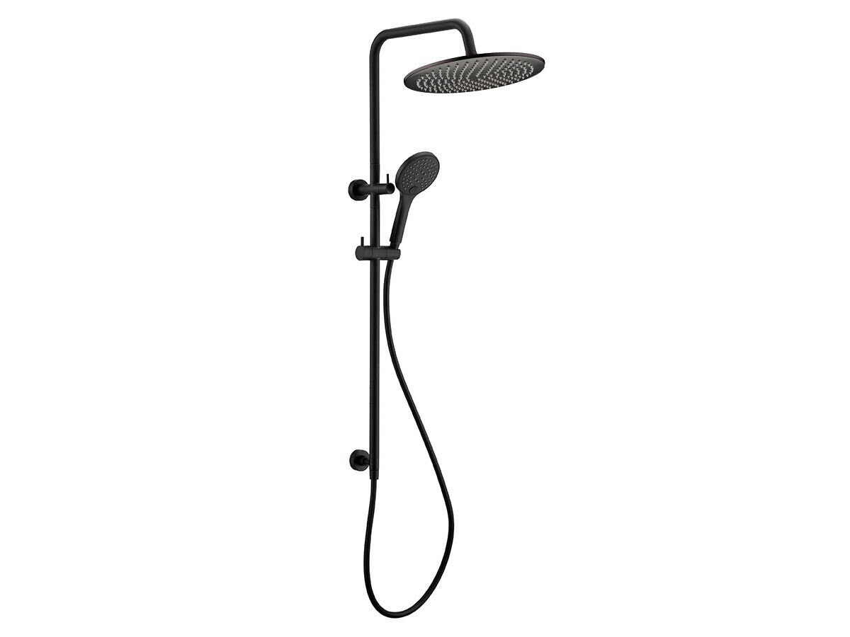 Mizu Drift Twin Rail Shower with 300 Brass Overhead with Top Rail Water Inlet Matte Black (3 Star)