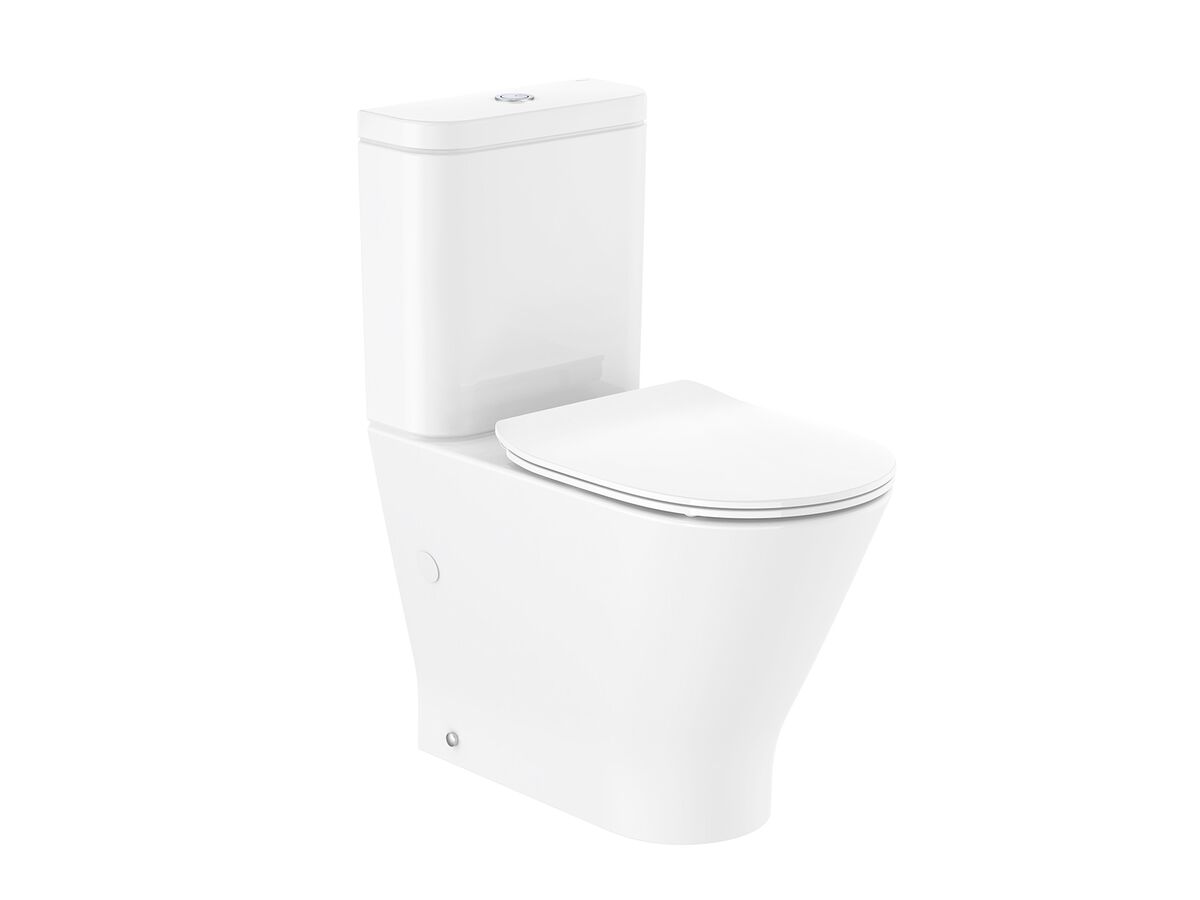 Roca The Gap Round Close Coupled Back to Wall Rimless Overheight Bottom Inlet Toilet Suite with Soft Close Quick Release Thin Seat White (4 Star)