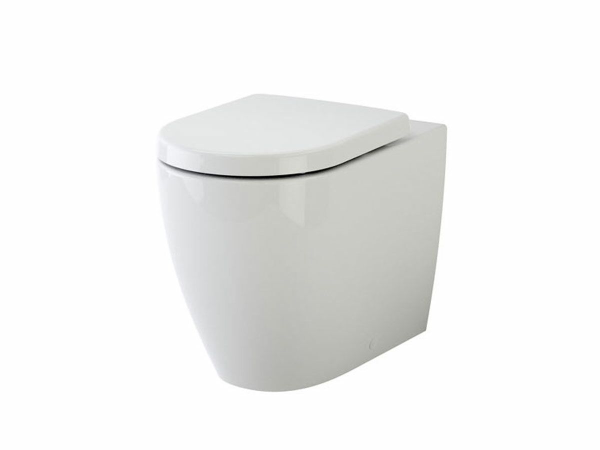 Caroma Forma Invisi Over Height Back to Wall Rimless Pan Toilet Suite Less Inwall Cistern Button with Soft Close Quick Release Seat White (4 Star)