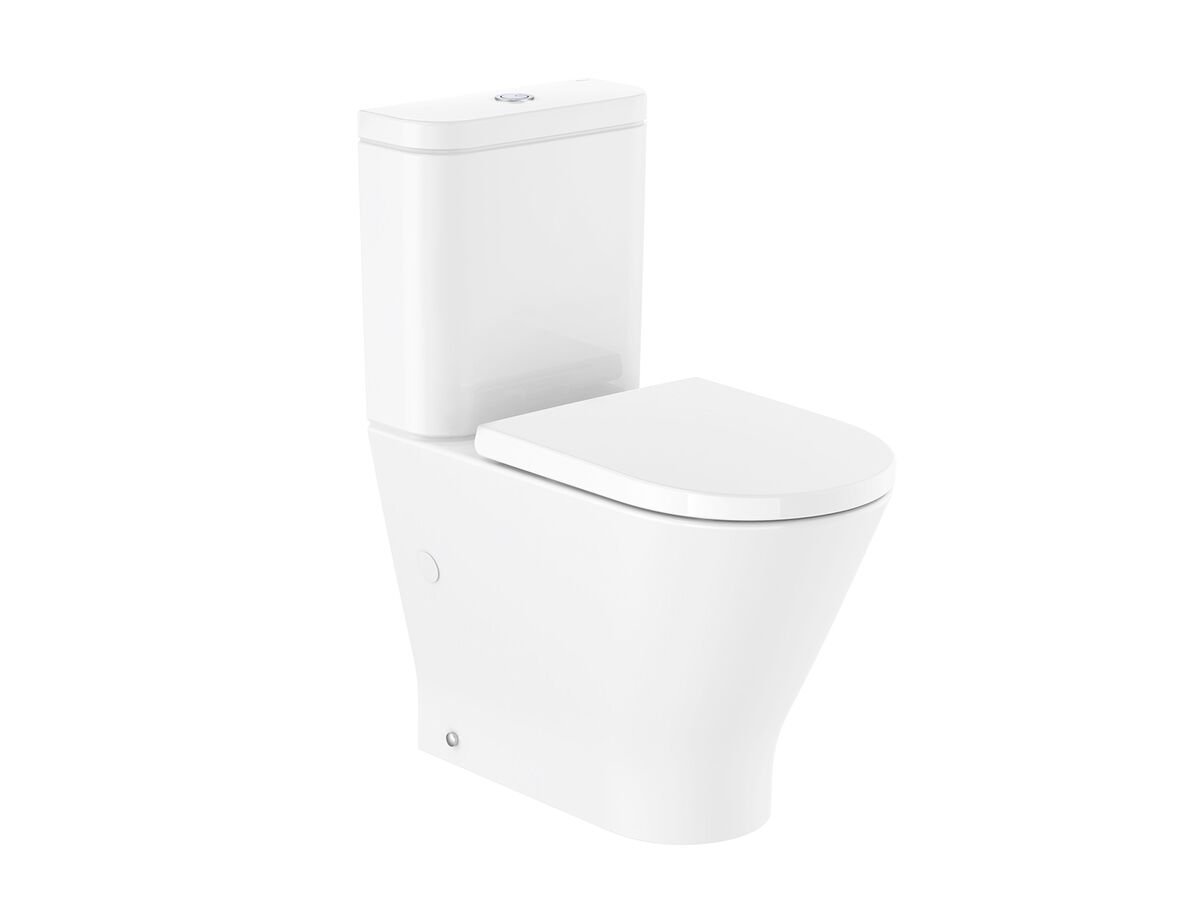 Roca The Gap Round Close Coupled Back to Wall Rimless Overheight Back Inlet Toilet Suite with Soft Close Quick Release Thick Seat White (4 Star)