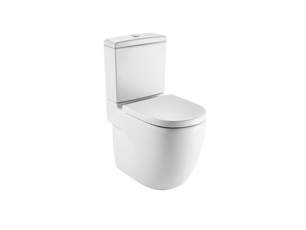 Roca Meridian Rimless Close Coupled Back to Wall Back Inlet Toilet Suite Soft Close Quick Release Seat (4 Star)