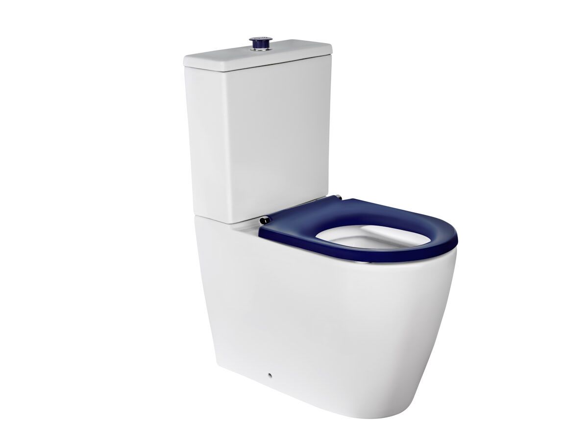 Wolfen Ambulant Close Coupled Back To Wall Rimless Toilet Suite Single Flap Seat Blue (4 Star)